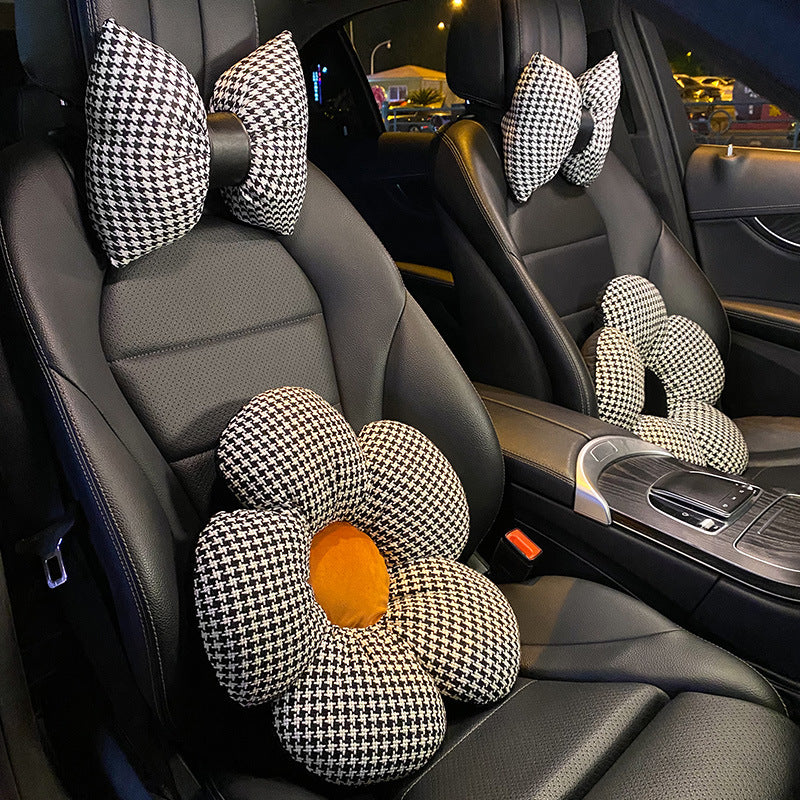 Houndstooth Car Seat Backrest Pillow For Summer