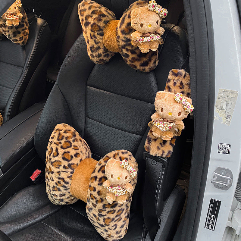Leopard Print Cat Car Pillow For Car Seats