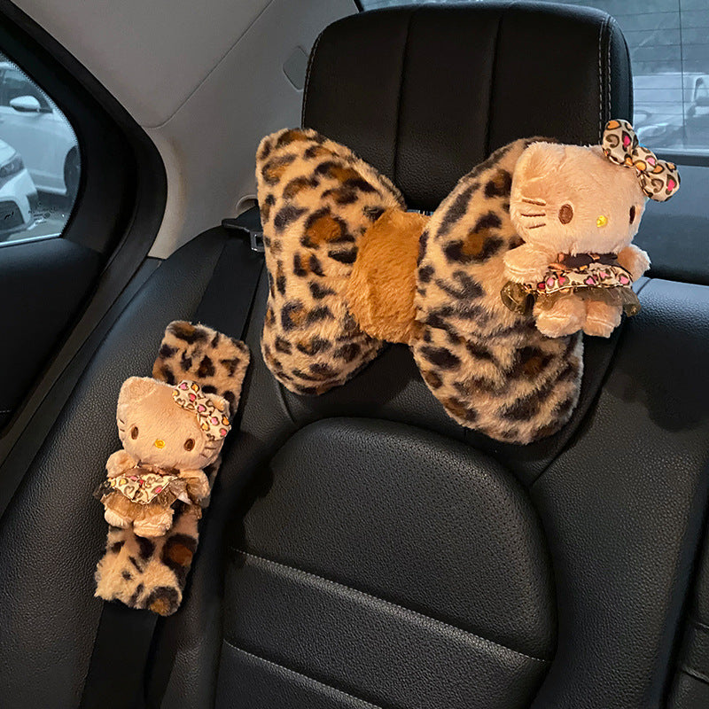 Leopard Print Cat Car Pillow For Car Seats