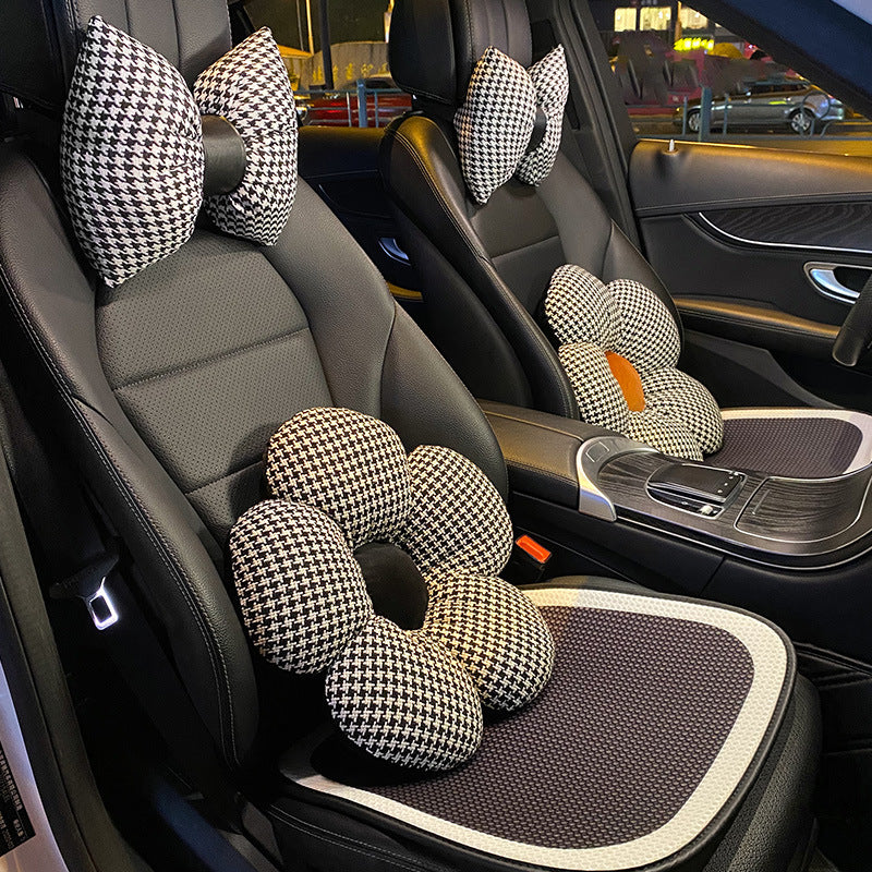 Houndstooth Car Seat Backrest Pillow For Summer